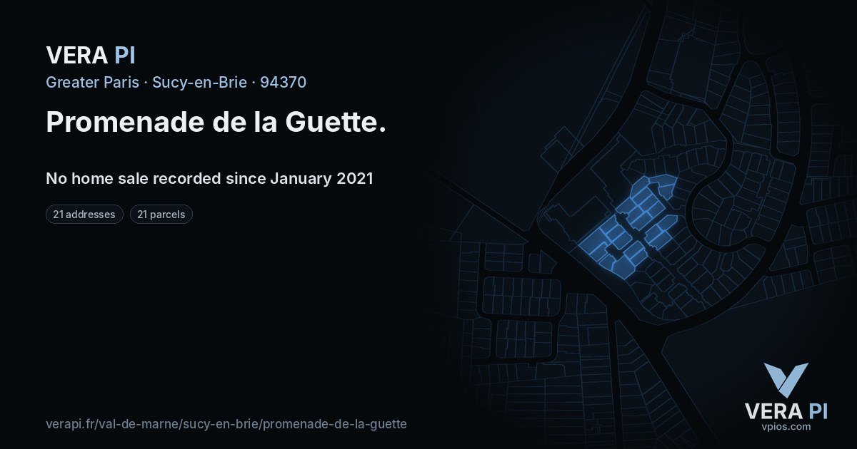 Promenade de la Guette, Sucy-en-Brie at night – every parcel coloured by the prices around it, the street's own parcels lit
