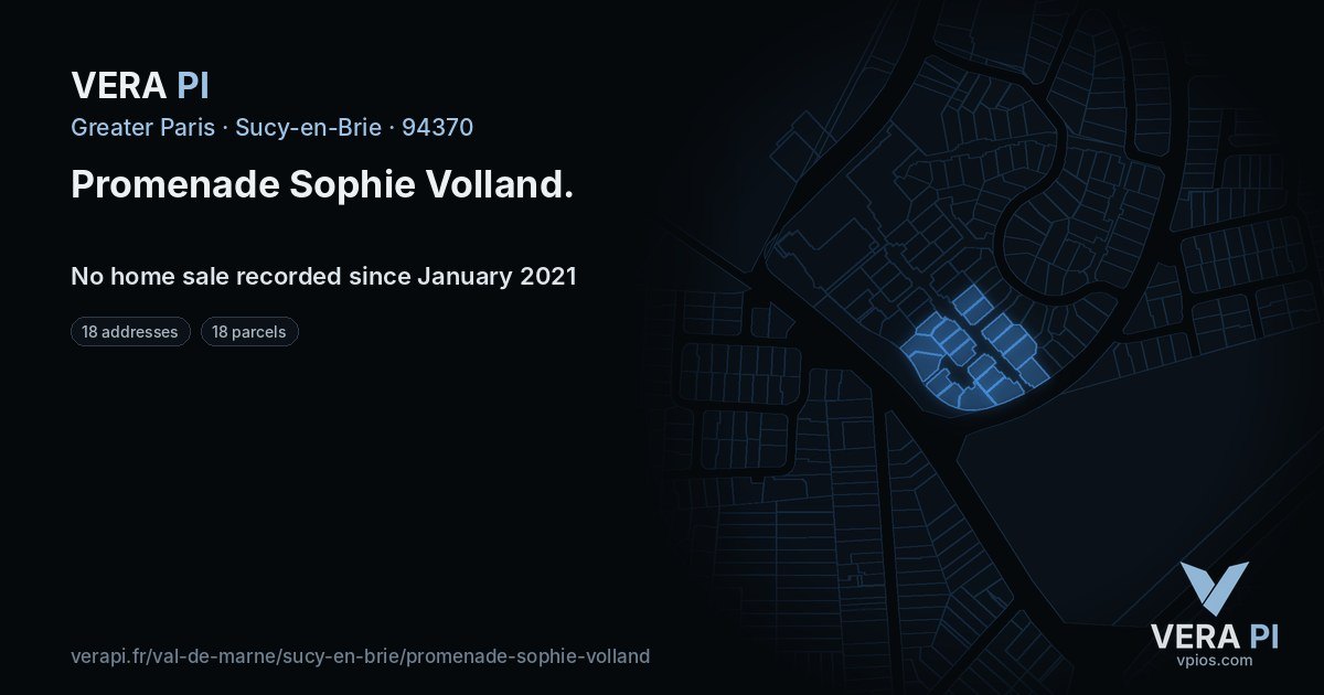 Promenade Sophie Volland, Sucy-en-Brie at night – every parcel coloured by the prices around it, the street's own parcels lit