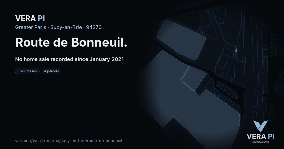 Route de Bonneuil, Sucy-en-Brie at night – every parcel coloured by the prices around it, the street's own parcels lit