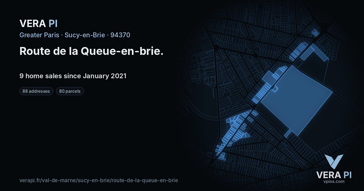 Route de la Queue-en-brie, Sucy-en-Brie at night – every parcel coloured by the prices around it, the street's own parcels lit