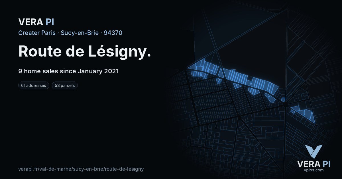 Route de Lésigny, Sucy-en-Brie at night – every parcel coloured by the prices around it, the street's own parcels lit