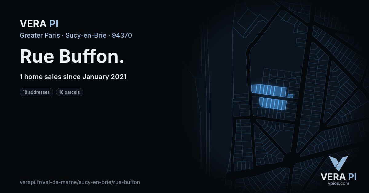Rue Buffon, Sucy-en-Brie at night – every parcel coloured by the prices around it, the street's own parcels lit