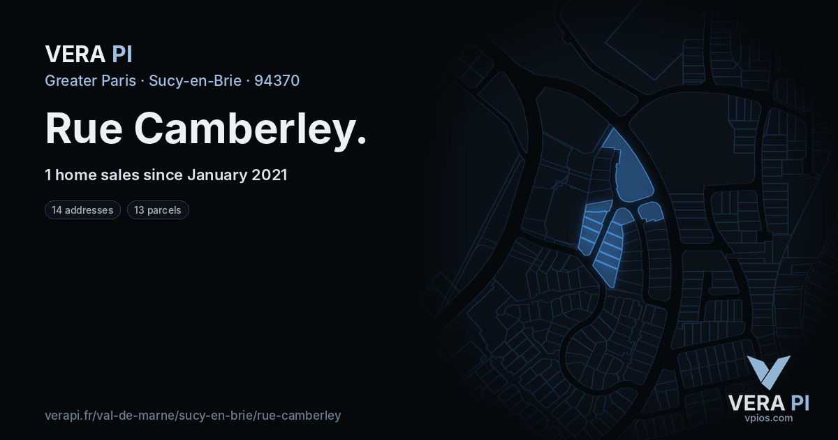 Rue Camberley, Sucy-en-Brie at night – every parcel coloured by the prices around it, the street's own parcels lit