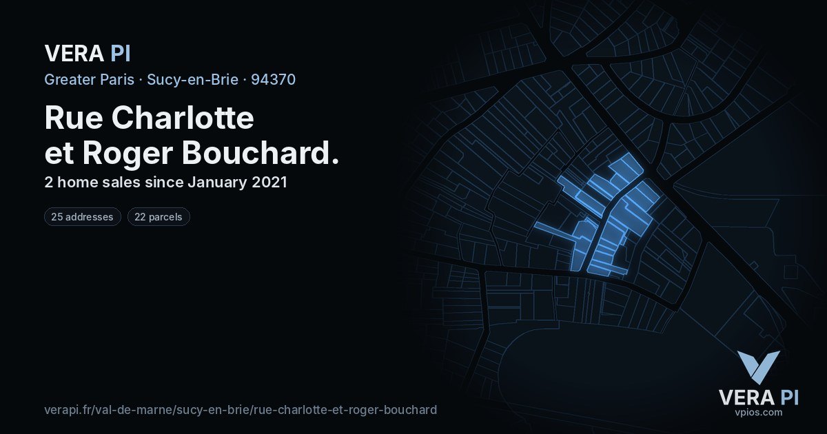 Rue Charlotte et Roger Bouchard, Sucy-en-Brie at night – every parcel coloured by the prices around it, the street's own parcels lit