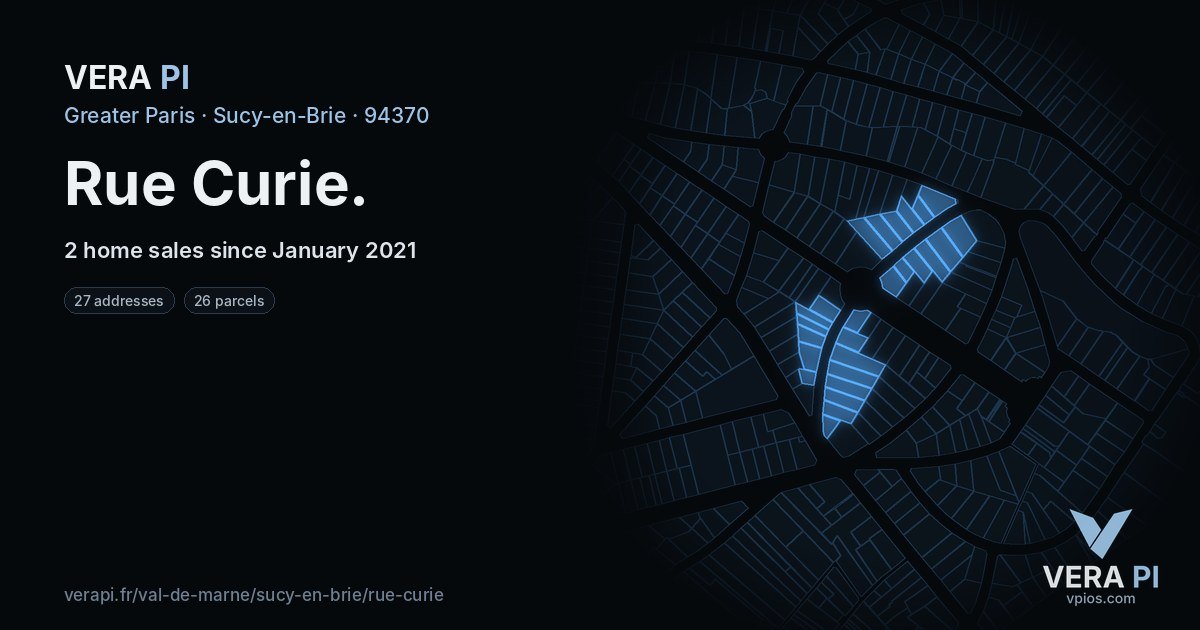 Rue Curie, Sucy-en-Brie at night – every parcel coloured by the prices around it, the street's own parcels lit