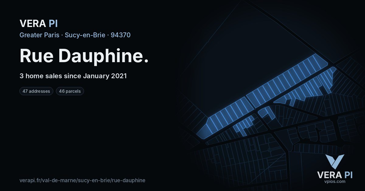 Rue Dauphine, Sucy-en-Brie at night – every parcel coloured by the prices around it, the street's own parcels lit