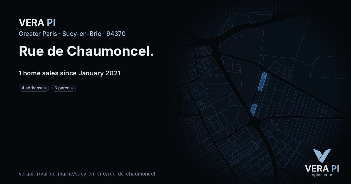 Rue de Chaumoncel, Sucy-en-Brie at night – every parcel coloured by the prices around it, the street's own parcels lit