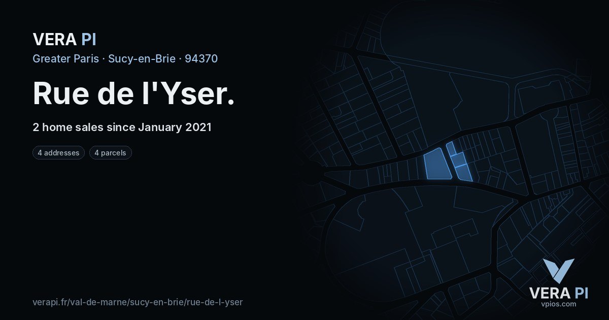Rue de l'Yser, Sucy-en-Brie at night – every parcel coloured by the prices around it, the street's own parcels lit