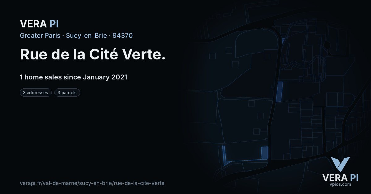 Rue de la Cité Verte, Sucy-en-Brie at night – every parcel coloured by the prices around it, the street's own parcels lit