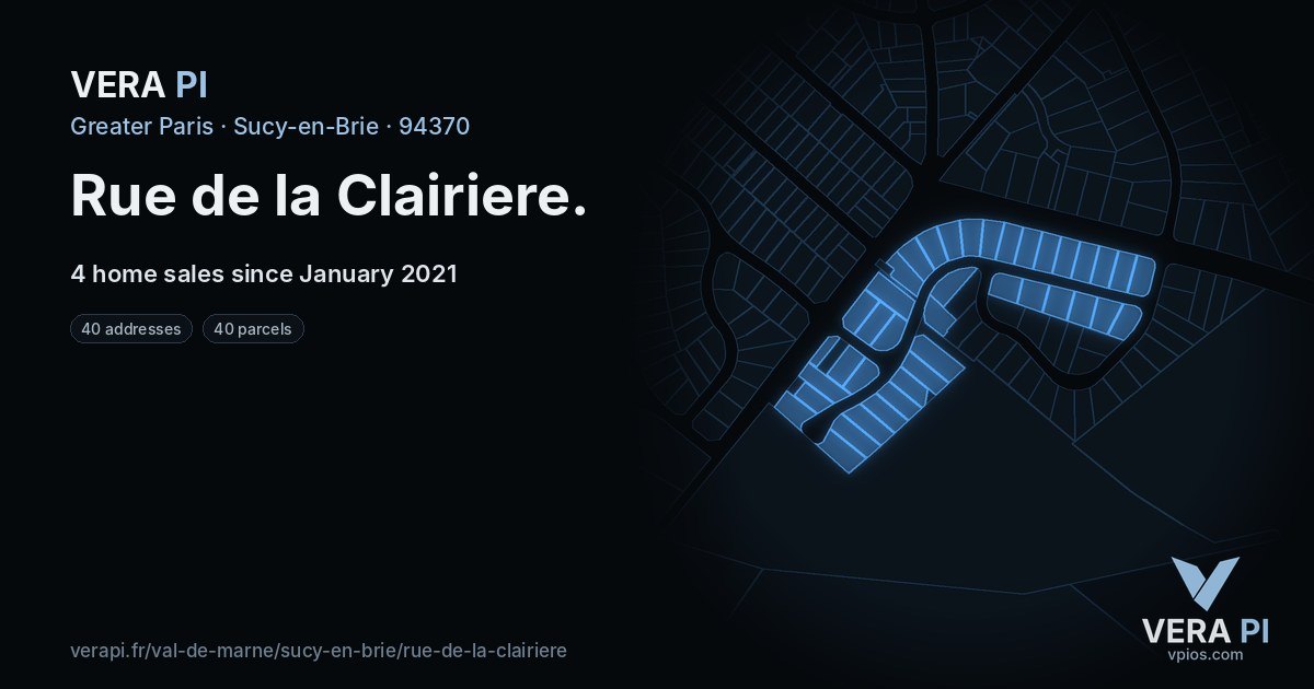 Rue de la Clairiere, Sucy-en-Brie at night – every parcel coloured by the prices around it, the street's own parcels lit