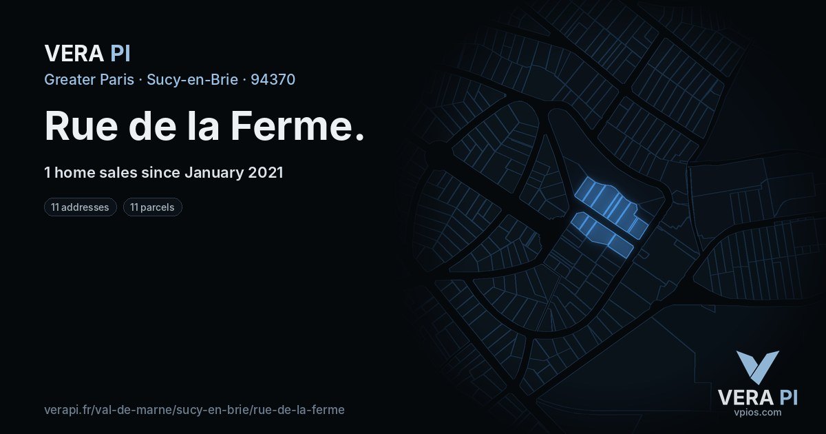 Rue de la Ferme, Sucy-en-Brie at night – every parcel coloured by the prices around it, the street's own parcels lit