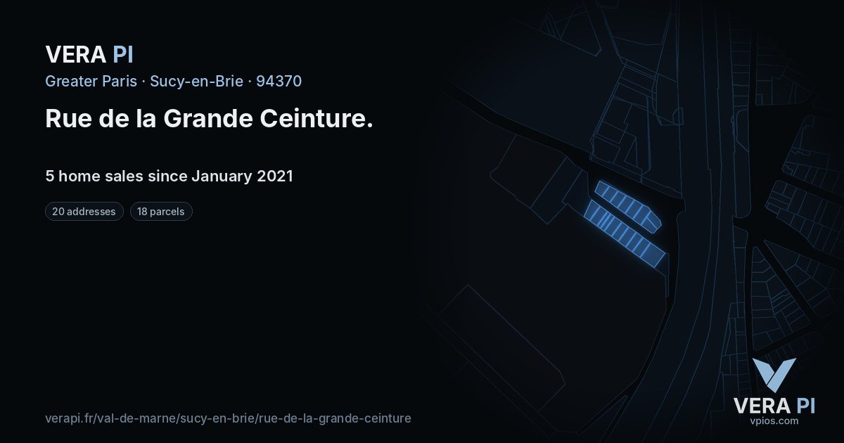 Rue de la Grande Ceinture, Sucy-en-Brie at night – every parcel coloured by the prices around it, the street's own parcels lit