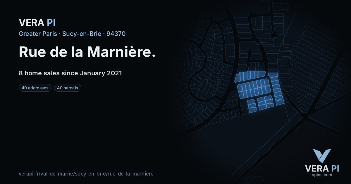 Rue de la Marnière, Sucy-en-Brie at night – every parcel coloured by the prices around it, the street's own parcels lit