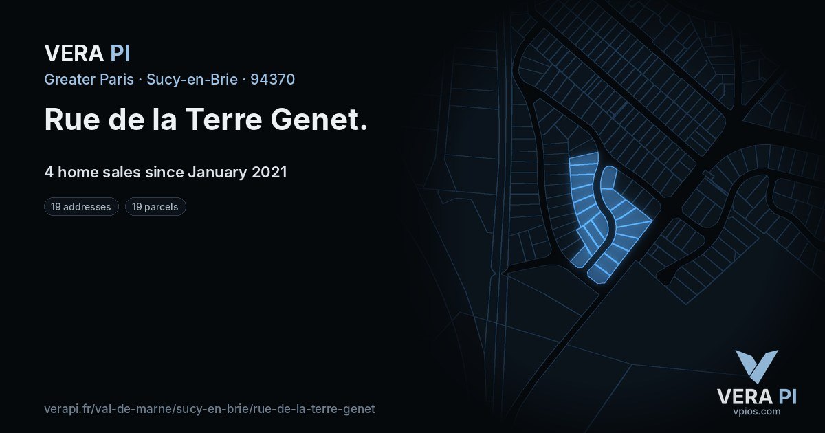 Rue de la Terre Genet, Sucy-en-Brie at night – every parcel coloured by the prices around it, the street's own parcels lit