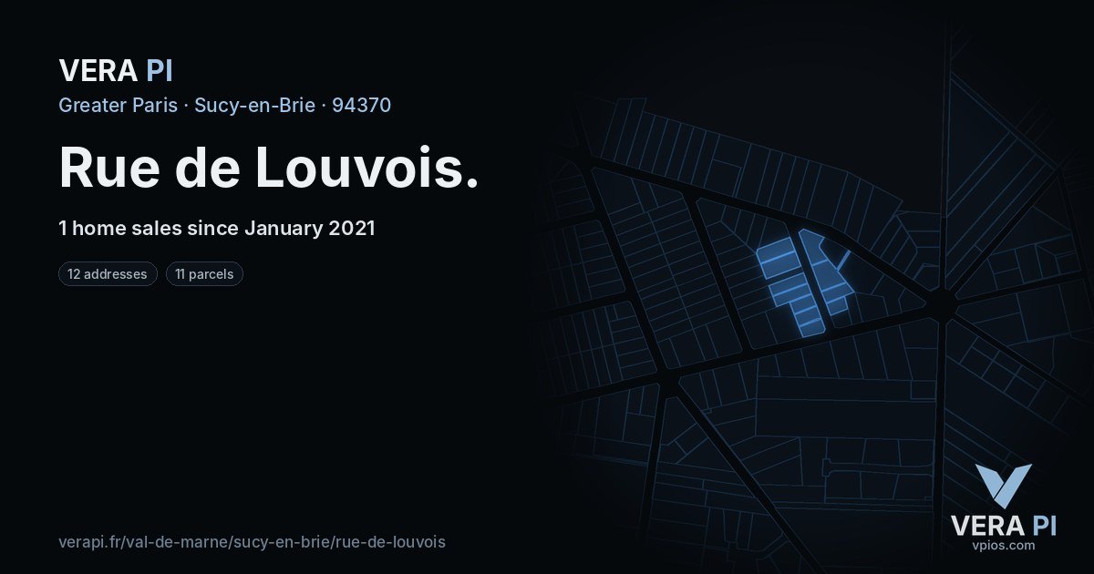 Rue de Louvois, Sucy-en-Brie at night – every parcel coloured by the prices around it, the street's own parcels lit