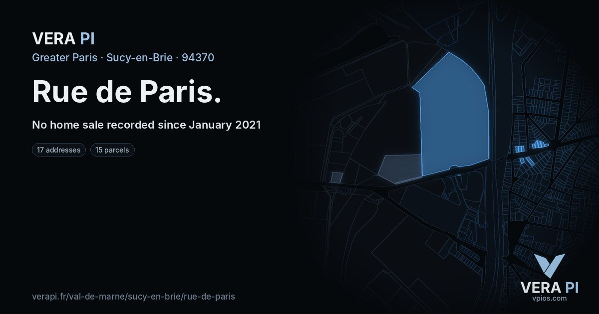Rue de Paris, Sucy-en-Brie at night – every parcel coloured by the prices around it, the street's own parcels lit