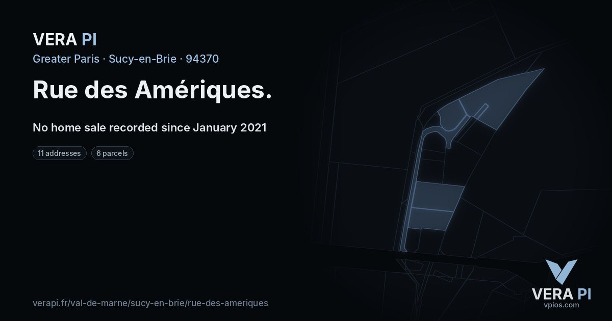 Rue des Amériques, Sucy-en-Brie at night – every parcel coloured by the prices around it, the street's own parcels lit