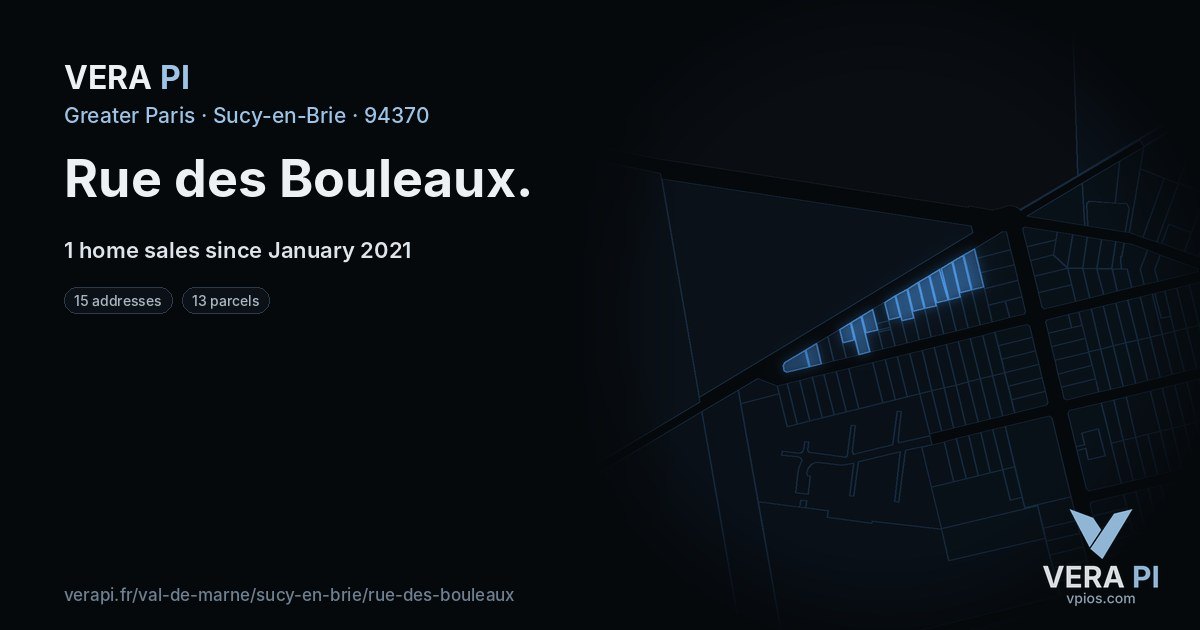 Rue des Bouleaux, Sucy-en-Brie at night – every parcel coloured by the prices around it, the street's own parcels lit