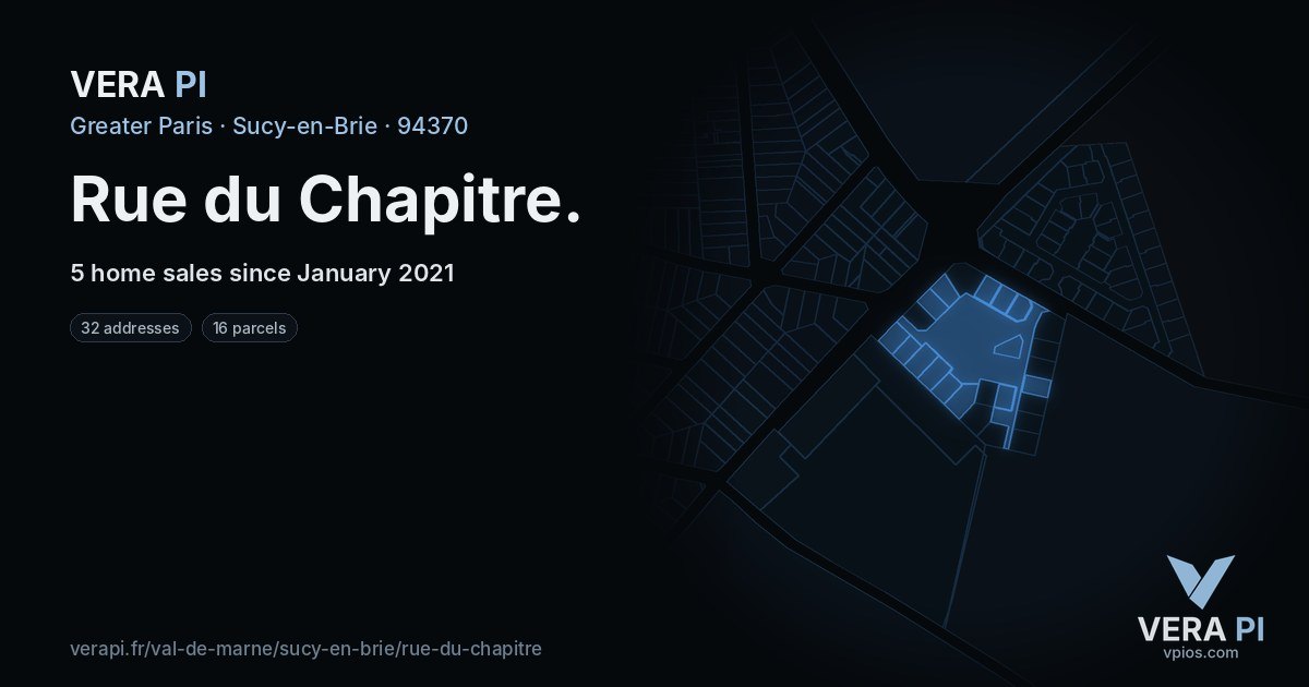 Rue du Chapitre, Sucy-en-Brie at night – every parcel coloured by the prices around it, the street's own parcels lit