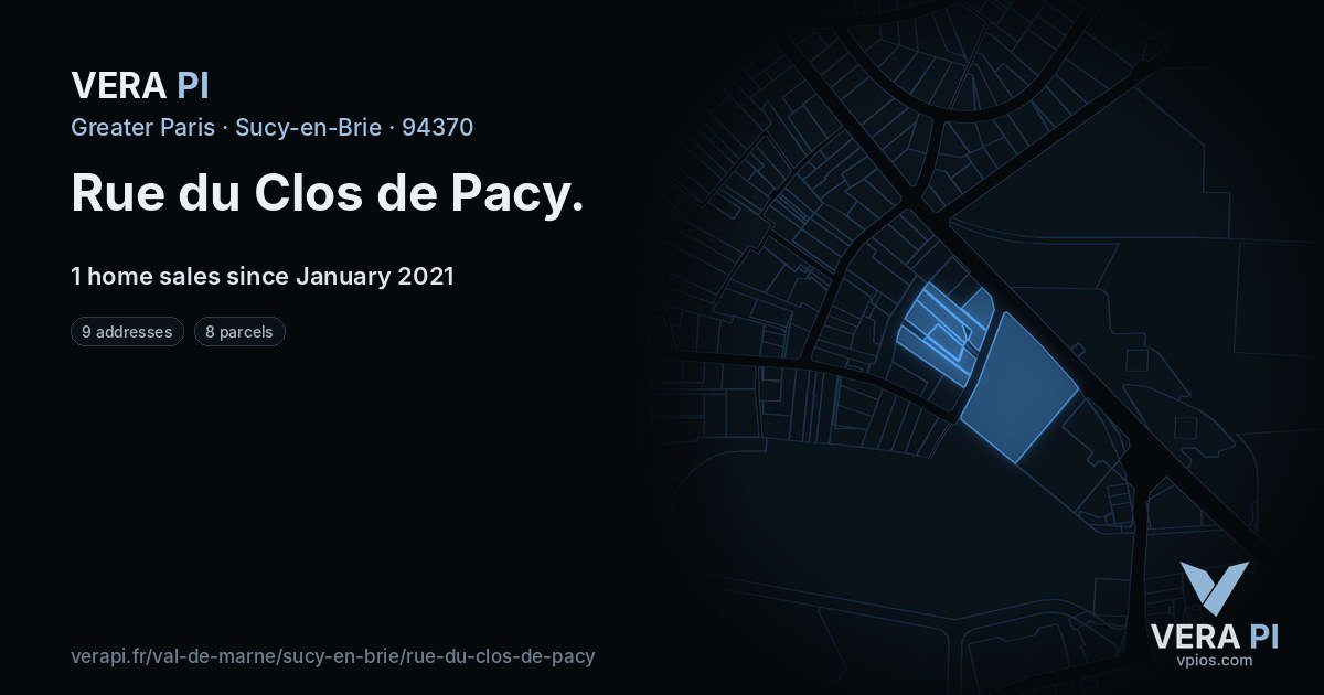 Rue du Clos de Pacy, Sucy-en-Brie at night – every parcel coloured by the prices around it, the street's own parcels lit