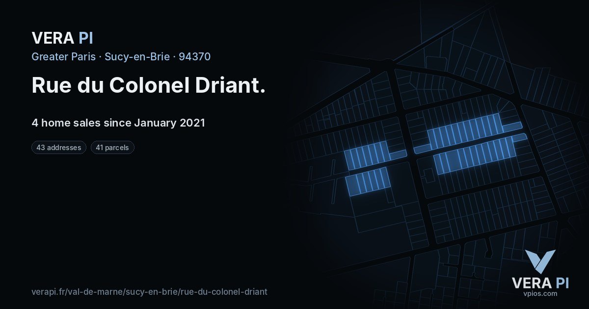 Rue du Colonel Driant, Sucy-en-Brie at night – every parcel coloured by the prices around it, the street's own parcels lit