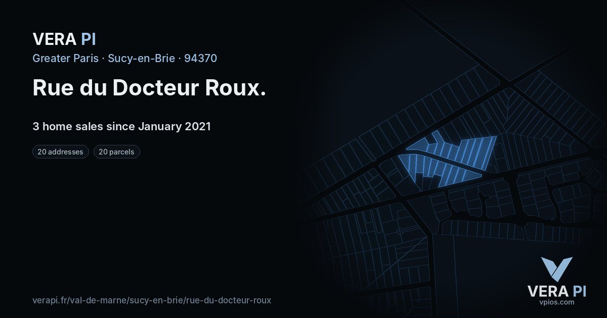 Rue du Docteur Roux, Sucy-en-Brie at night – every parcel coloured by the prices around it, the street's own parcels lit