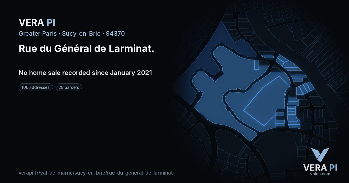 Rue du Général de Larminat, Sucy-en-Brie at night – every parcel coloured by the prices around it, the street's own parcels lit