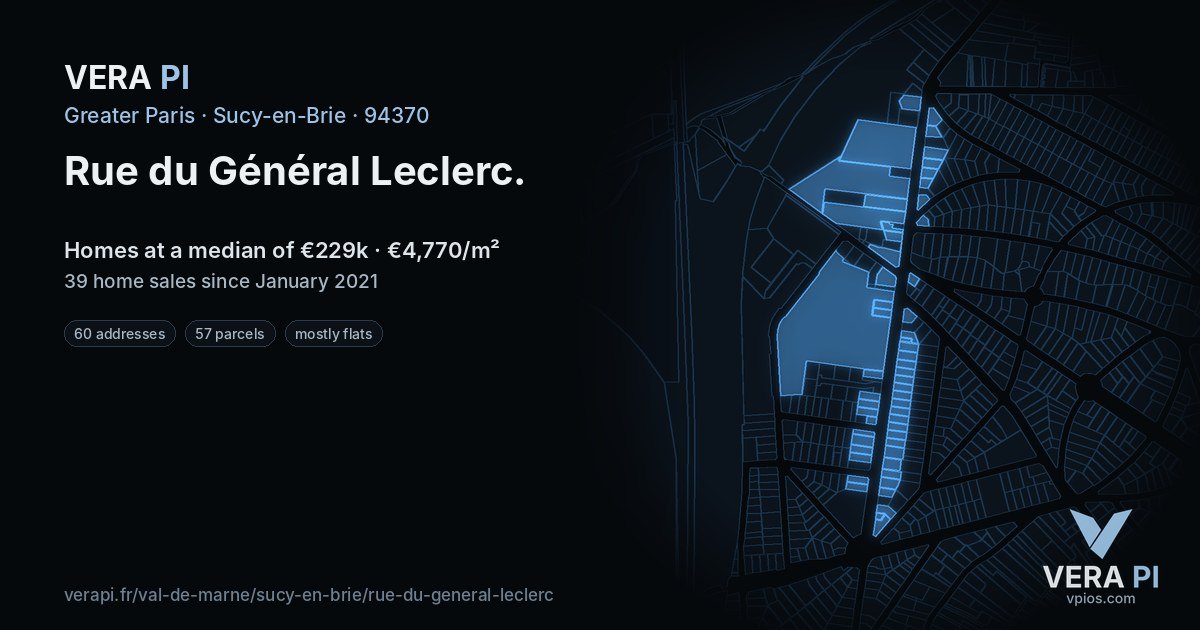 Rue du Général Leclerc, Sucy-en-Brie at night – every parcel coloured by the prices around it, the street's own parcels lit