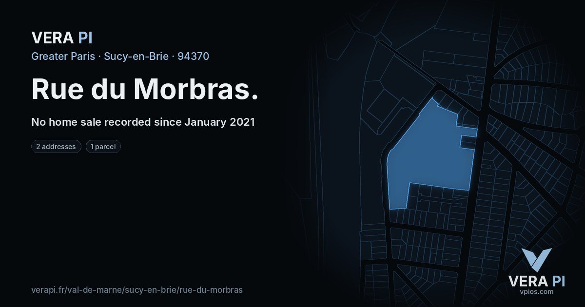Rue du Morbras, Sucy-en-Brie at night – every parcel coloured by the prices around it, the street's own parcels lit