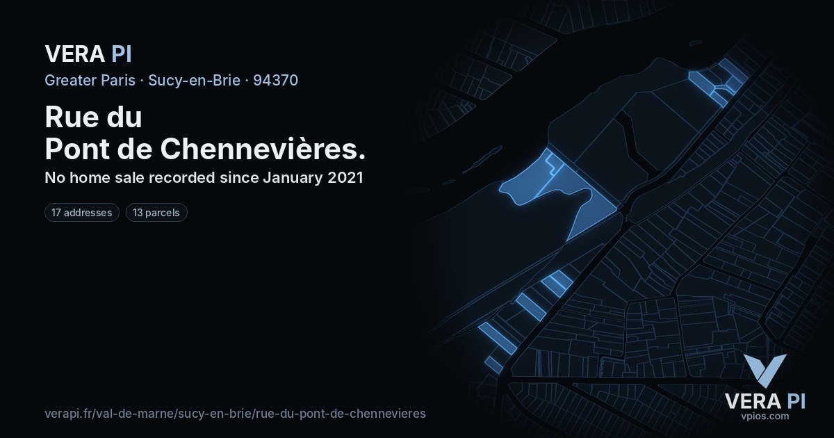 Rue du Pont de Chennevières, Sucy-en-Brie at night – every parcel coloured by the prices around it, the street's own parcels lit