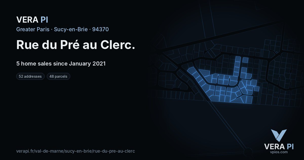 Rue du Pré au Clerc, Sucy-en-Brie at night – every parcel coloured by the prices around it, the street's own parcels lit