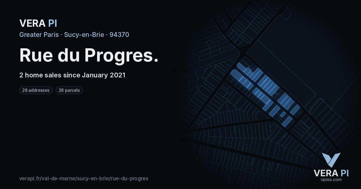 Rue du Progres, Sucy-en-Brie at night – every parcel coloured by the prices around it, the street's own parcels lit