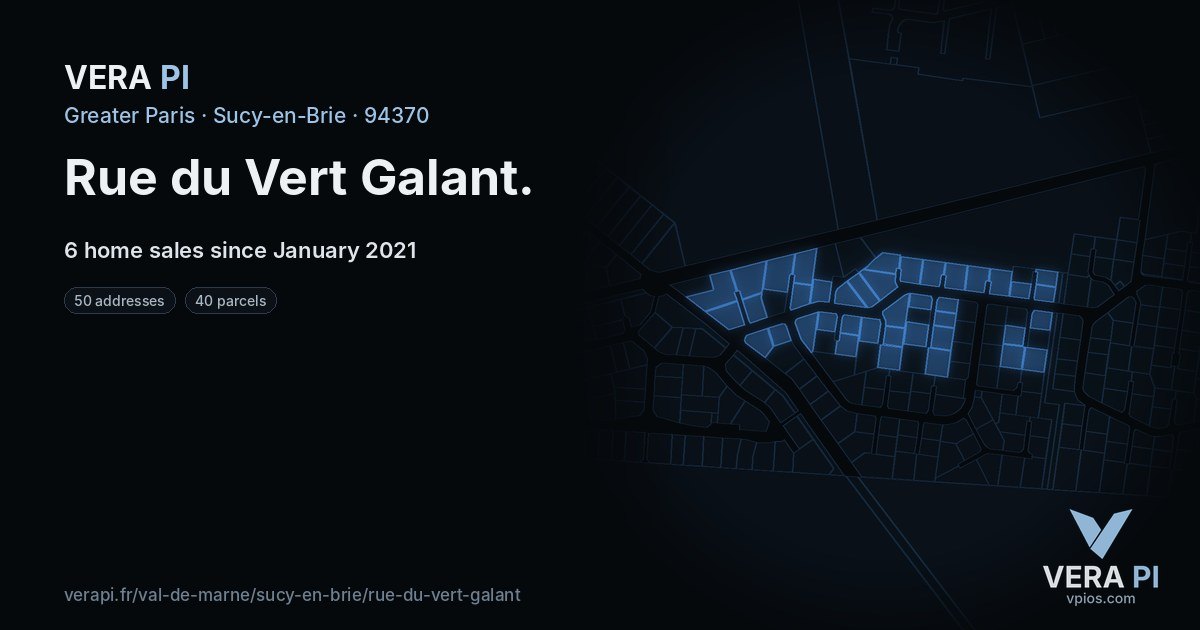 Rue du Vert Galant, Sucy-en-Brie at night – every parcel coloured by the prices around it, the street's own parcels lit
