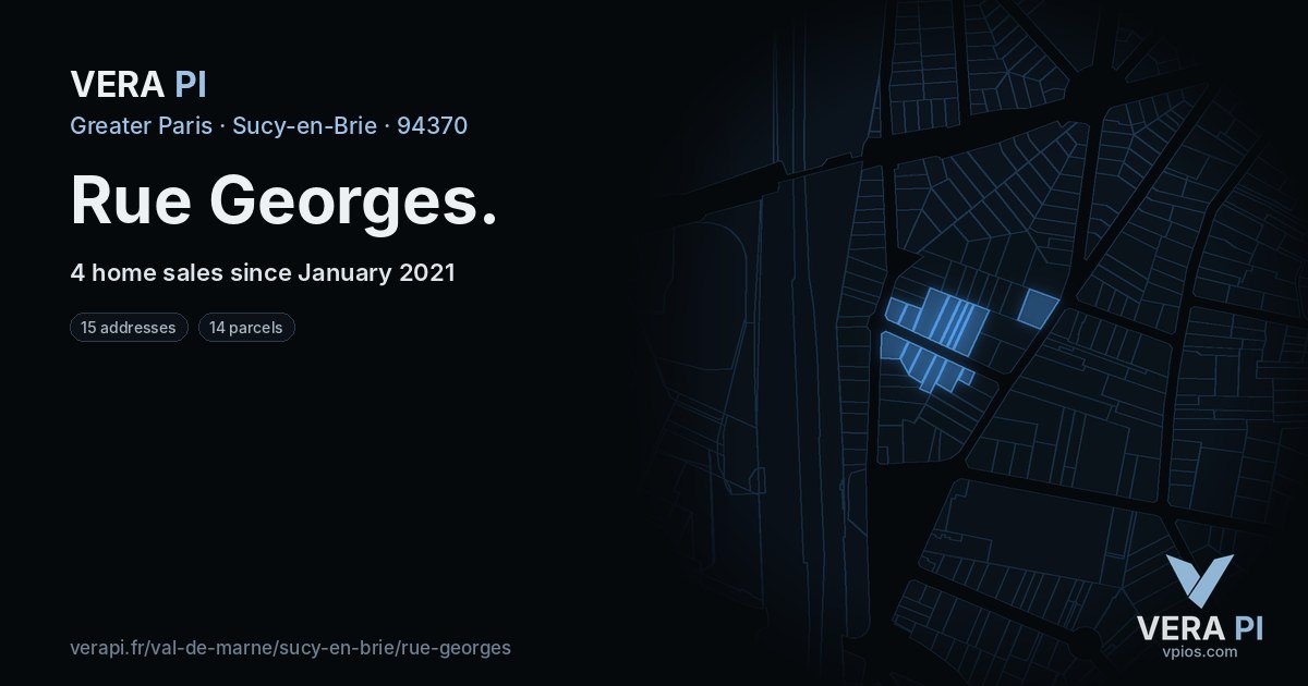 Rue Georges, Sucy-en-Brie at night – every parcel coloured by the prices around it, the street's own parcels lit