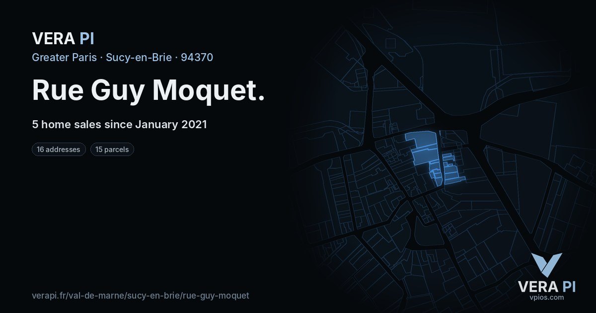 Rue Guy Moquet, Sucy-en-Brie at night – every parcel coloured by the prices around it, the street's own parcels lit