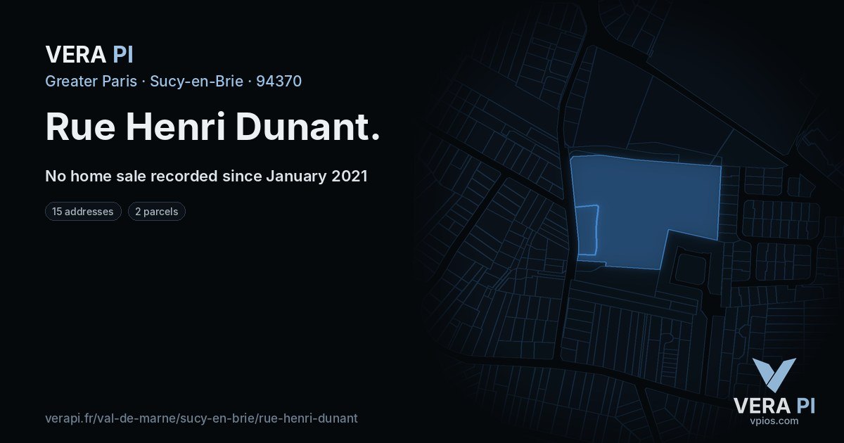 Rue Henri Dunant, Sucy-en-Brie at night – every parcel coloured by the prices around it, the street's own parcels lit