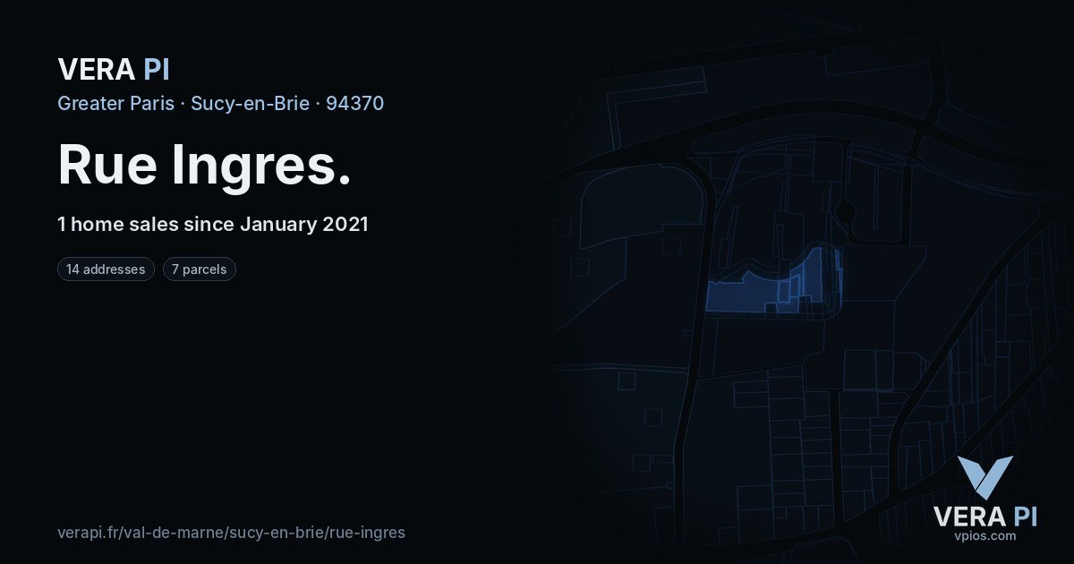 Rue Ingres, Sucy-en-Brie at night – every parcel coloured by the prices around it, the street's own parcels lit