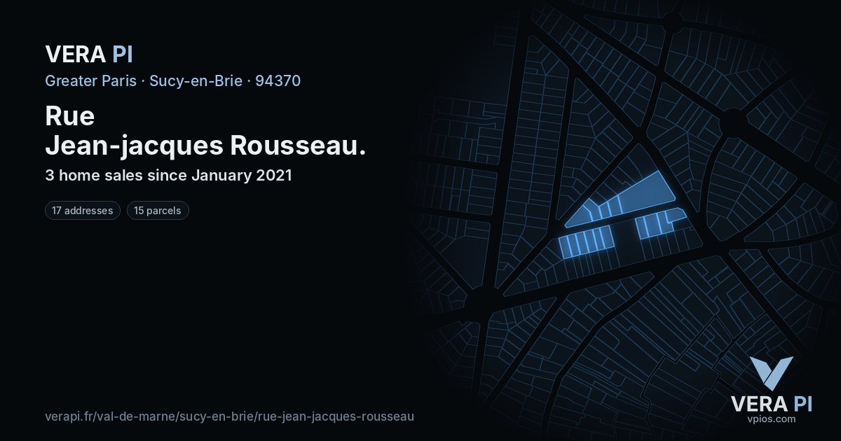 Rue Jean-jacques Rousseau, Sucy-en-Brie at night – every parcel coloured by the prices around it, the street's own parcels lit