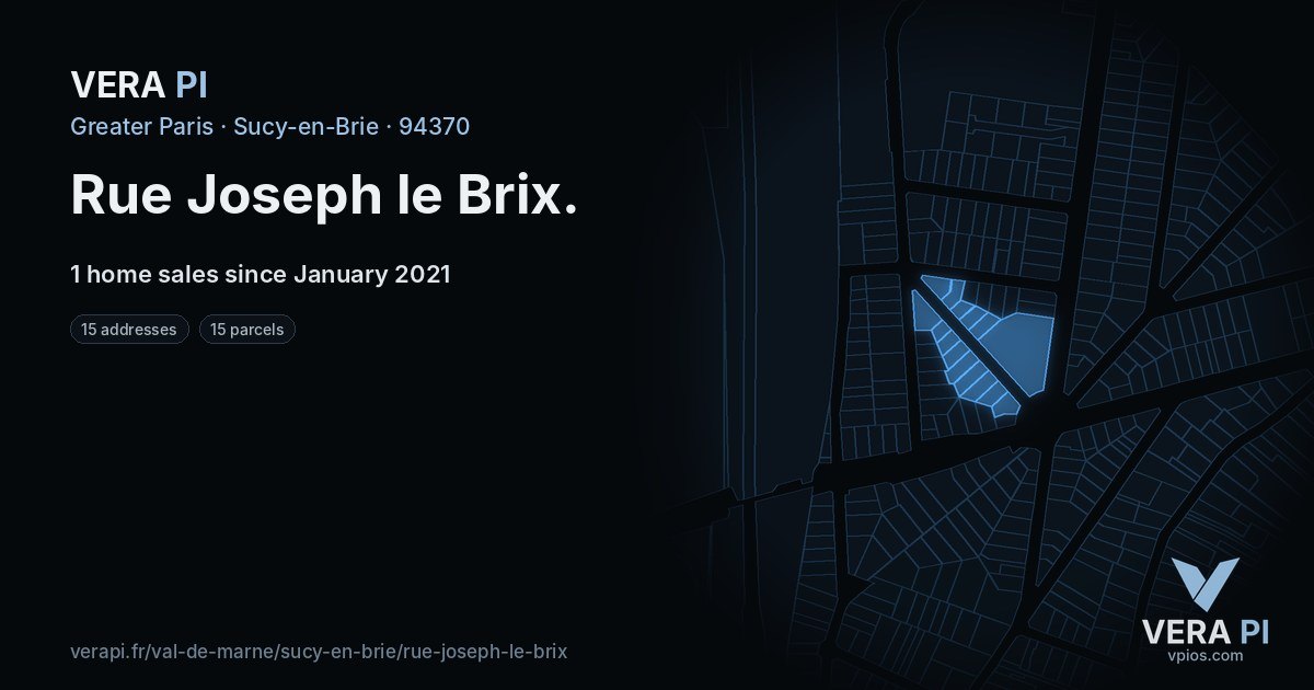 Rue Joseph le Brix, Sucy-en-Brie at night – every parcel coloured by the prices around it, the street's own parcels lit
