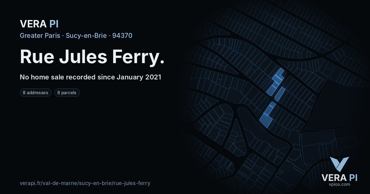 Rue Jules Ferry, Sucy-en-Brie at night – every parcel coloured by the prices around it, the street's own parcels lit