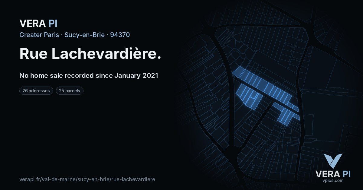 Rue Lachevardière, Sucy-en-Brie at night – every parcel coloured by the prices around it, the street's own parcels lit