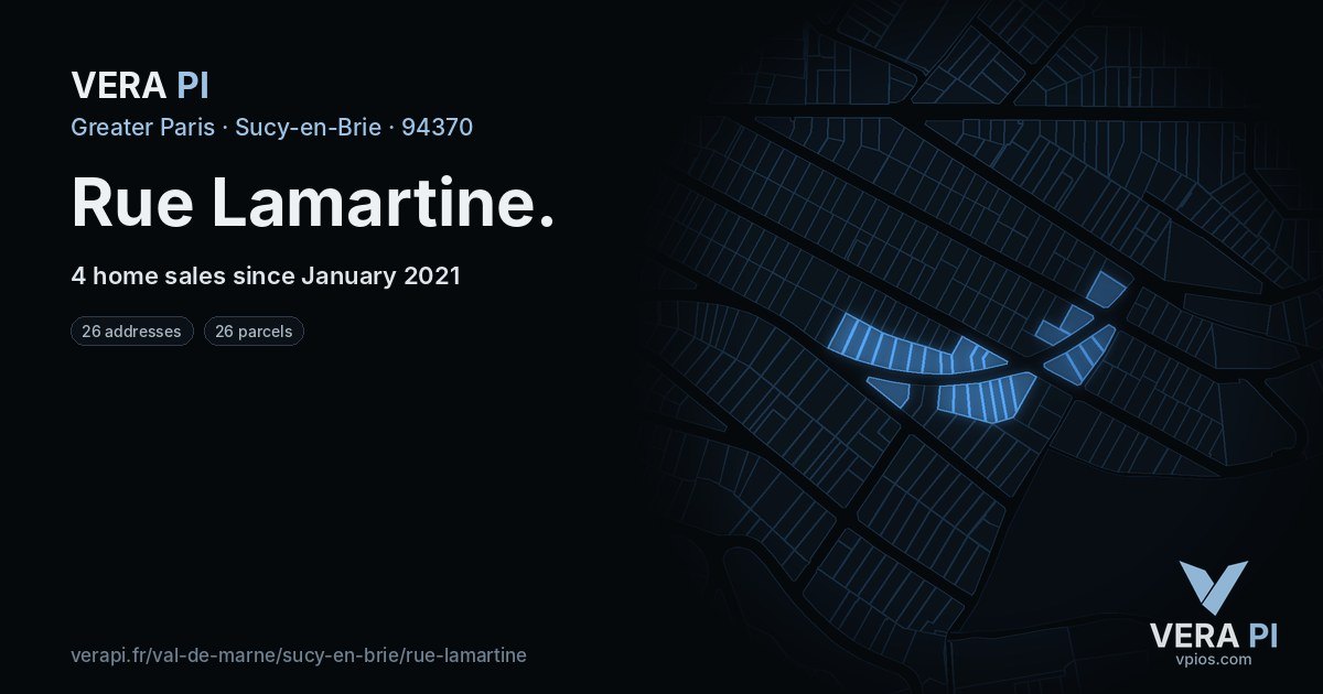 Rue Lamartine, Sucy-en-Brie at night – every parcel coloured by the prices around it, the street's own parcels lit