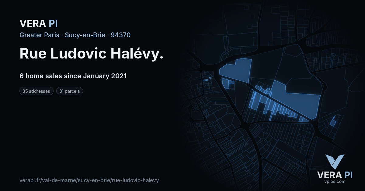 Rue Ludovic Halévy, Sucy-en-Brie at night – every parcel coloured by the prices around it, the street's own parcels lit