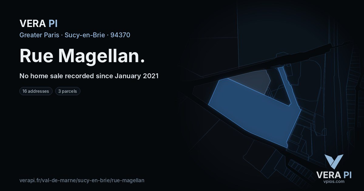 Rue Magellan, Sucy-en-Brie at night – every parcel coloured by the prices around it, the street's own parcels lit