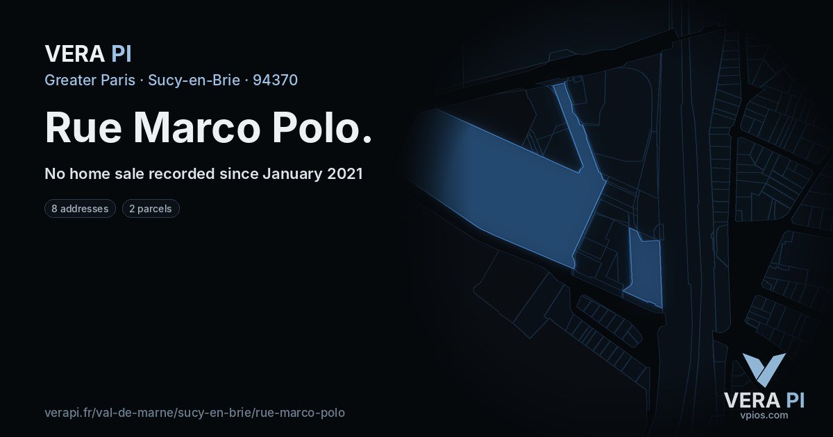 Rue Marco Polo, Sucy-en-Brie at night – every parcel coloured by the prices around it, the street's own parcels lit