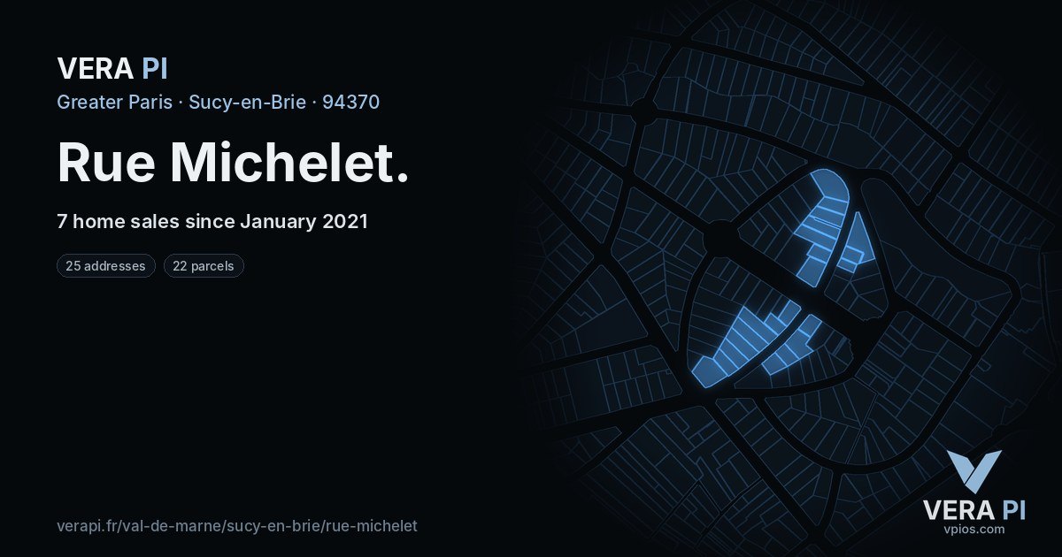 Rue Michelet, Sucy-en-Brie at night – every parcel coloured by the prices around it, the street's own parcels lit