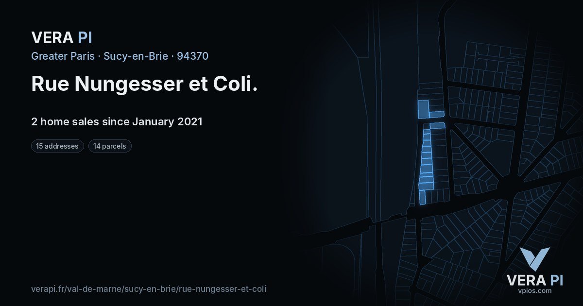 Rue Nungesser et Coli, Sucy-en-Brie at night – every parcel coloured by the prices around it, the street's own parcels lit