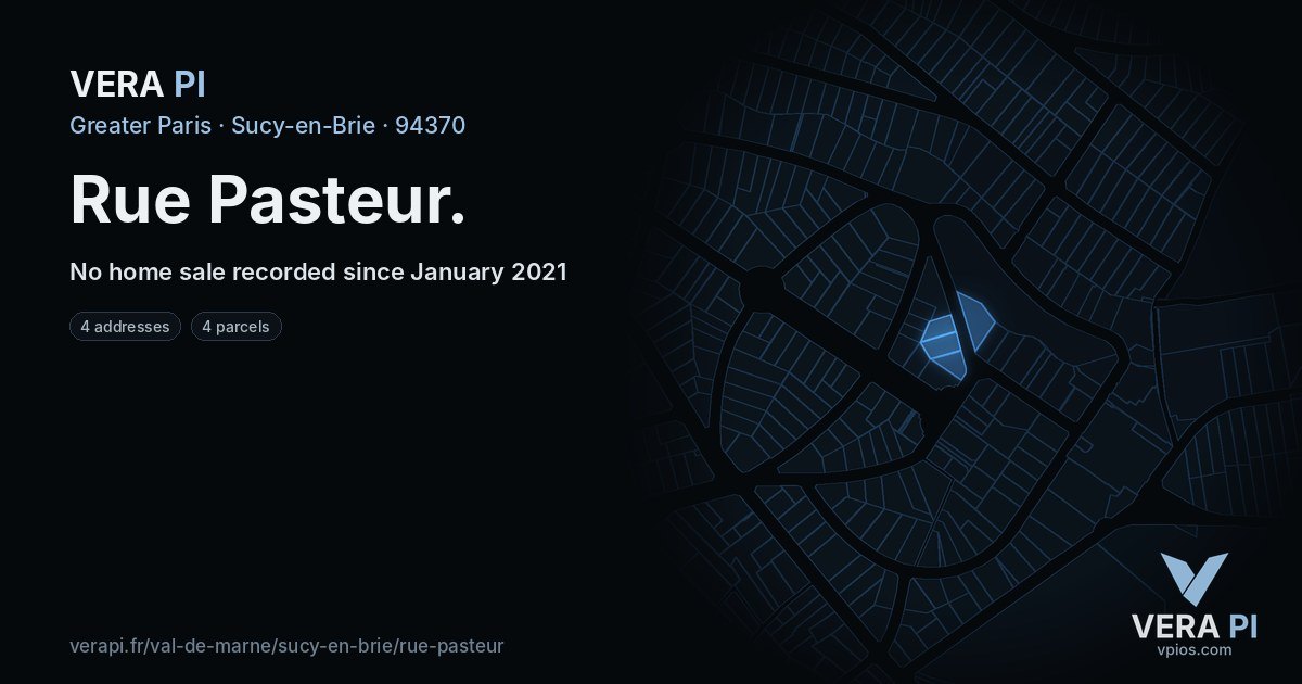 Rue Pasteur, Sucy-en-Brie at night – every parcel coloured by the prices around it, the street's own parcels lit