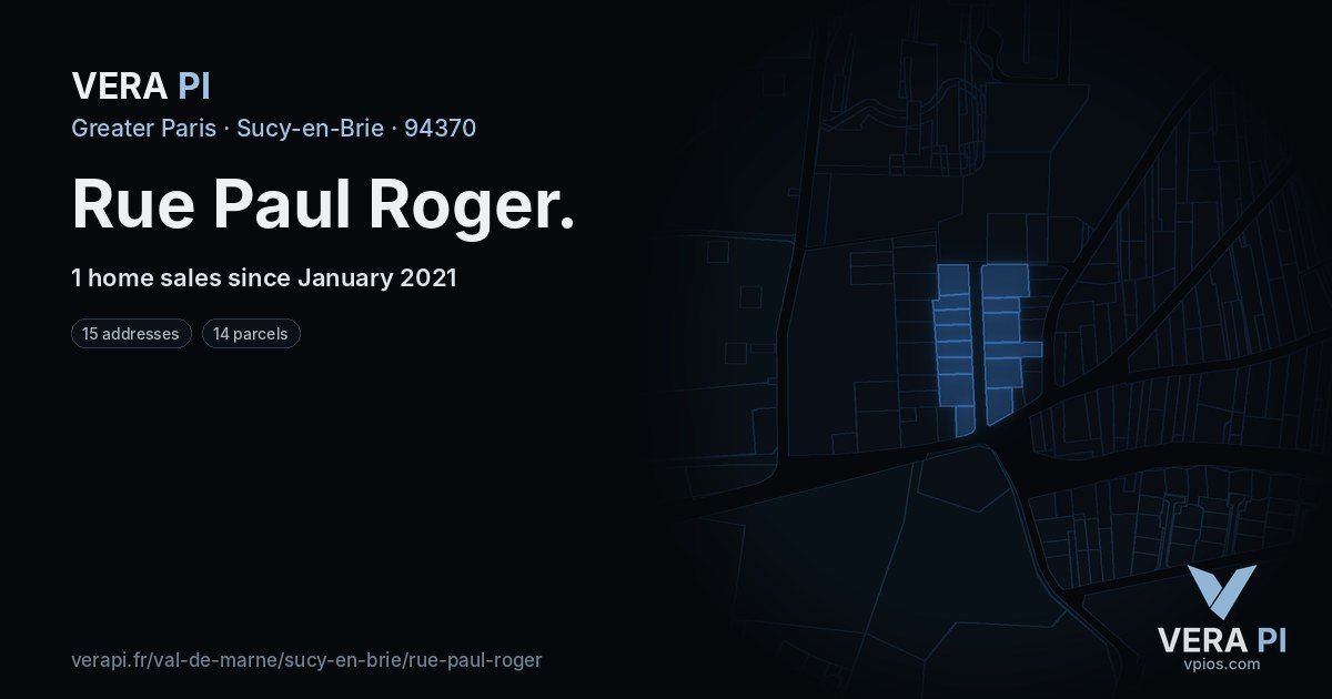 Rue Paul Roger, Sucy-en-Brie at night – every parcel coloured by the prices around it, the street's own parcels lit
