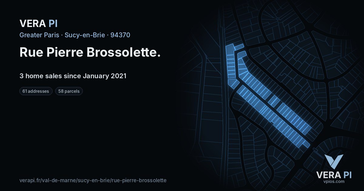 Rue Pierre Brossolette, Sucy-en-Brie at night – every parcel coloured by the prices around it, the street's own parcels lit